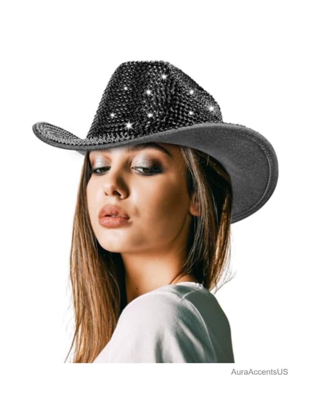 Rhinestone Cowboy Hat Felt Wide Brim Western Cosplay Wedding